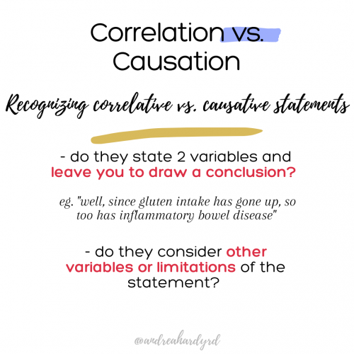 Image of @andreahardyrd Instagram post about correlation and causation