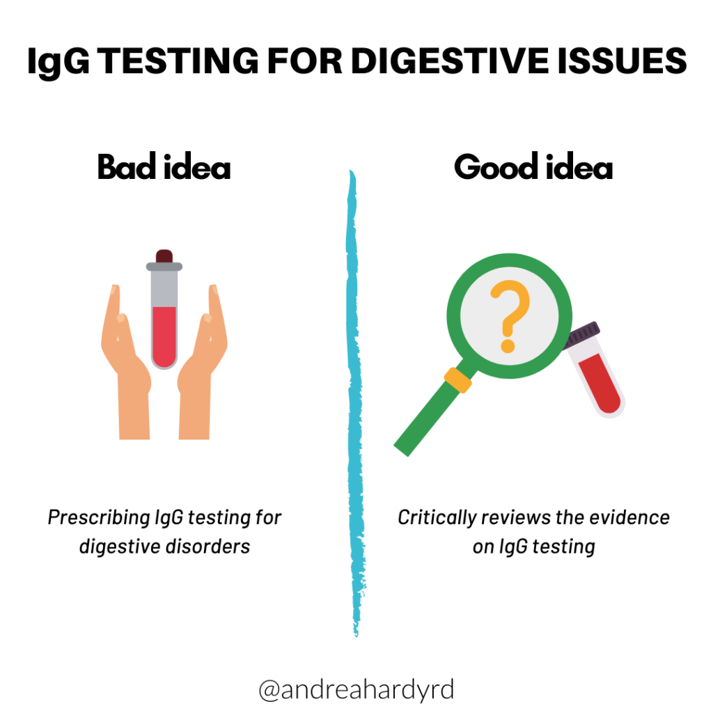 Image of @andreahardyrd Instagram post about IgG testing for digestive issues