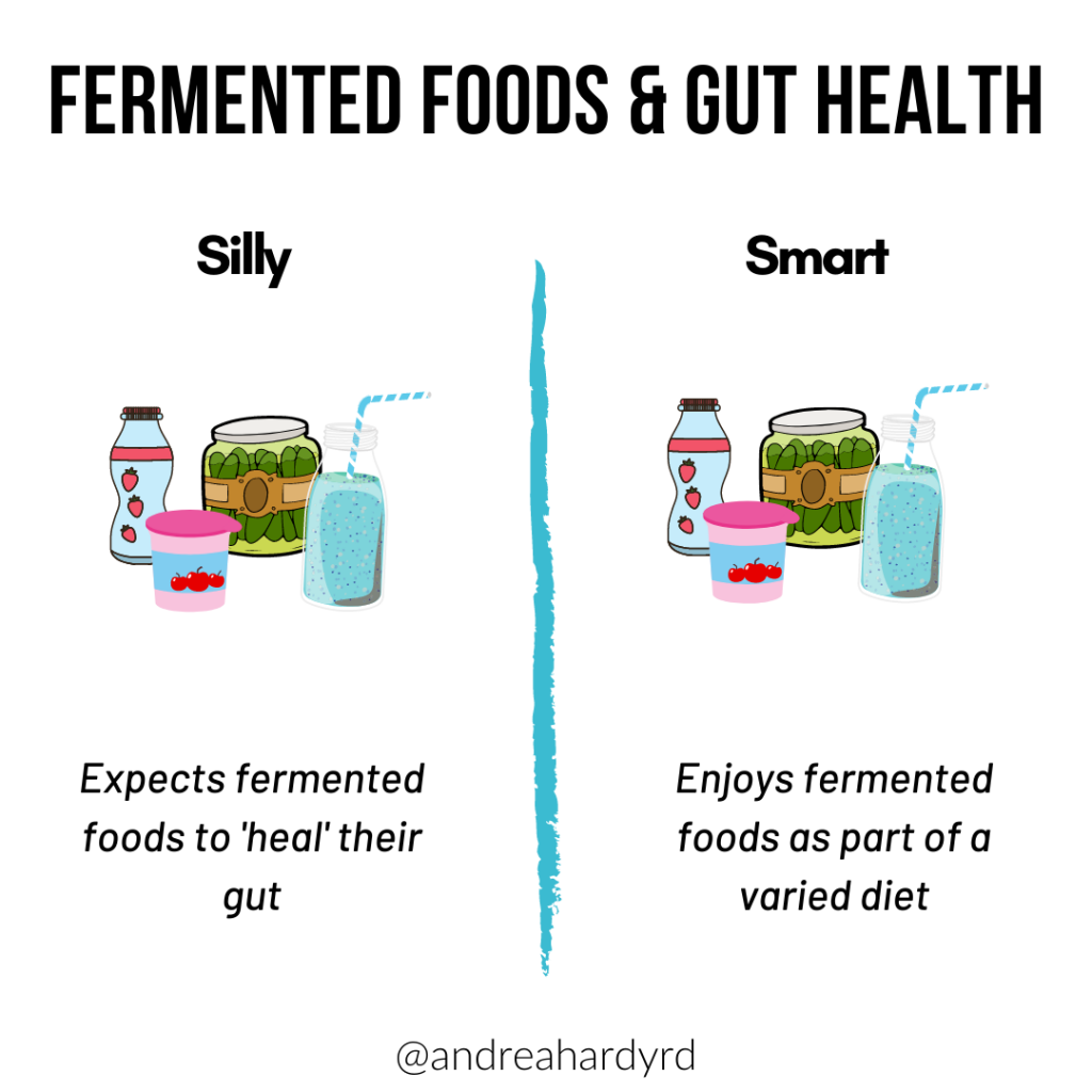 Image of @andreahardyrd Instagram post about fermented foods and gut health