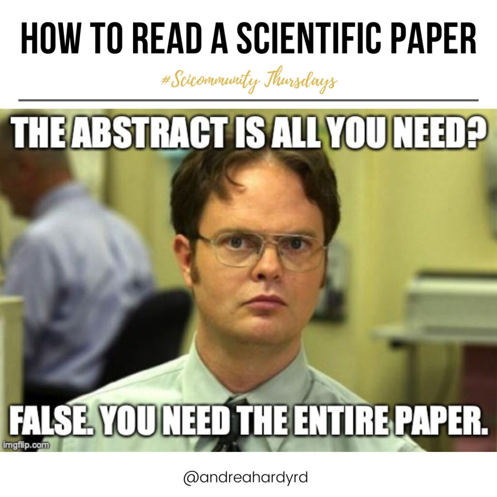 A photograph of a man with a sterm expression on his face. He is a character named Dwight from a show called the office. There is a text overlay that says "The abstract is all you need? False. You need the entire paper."